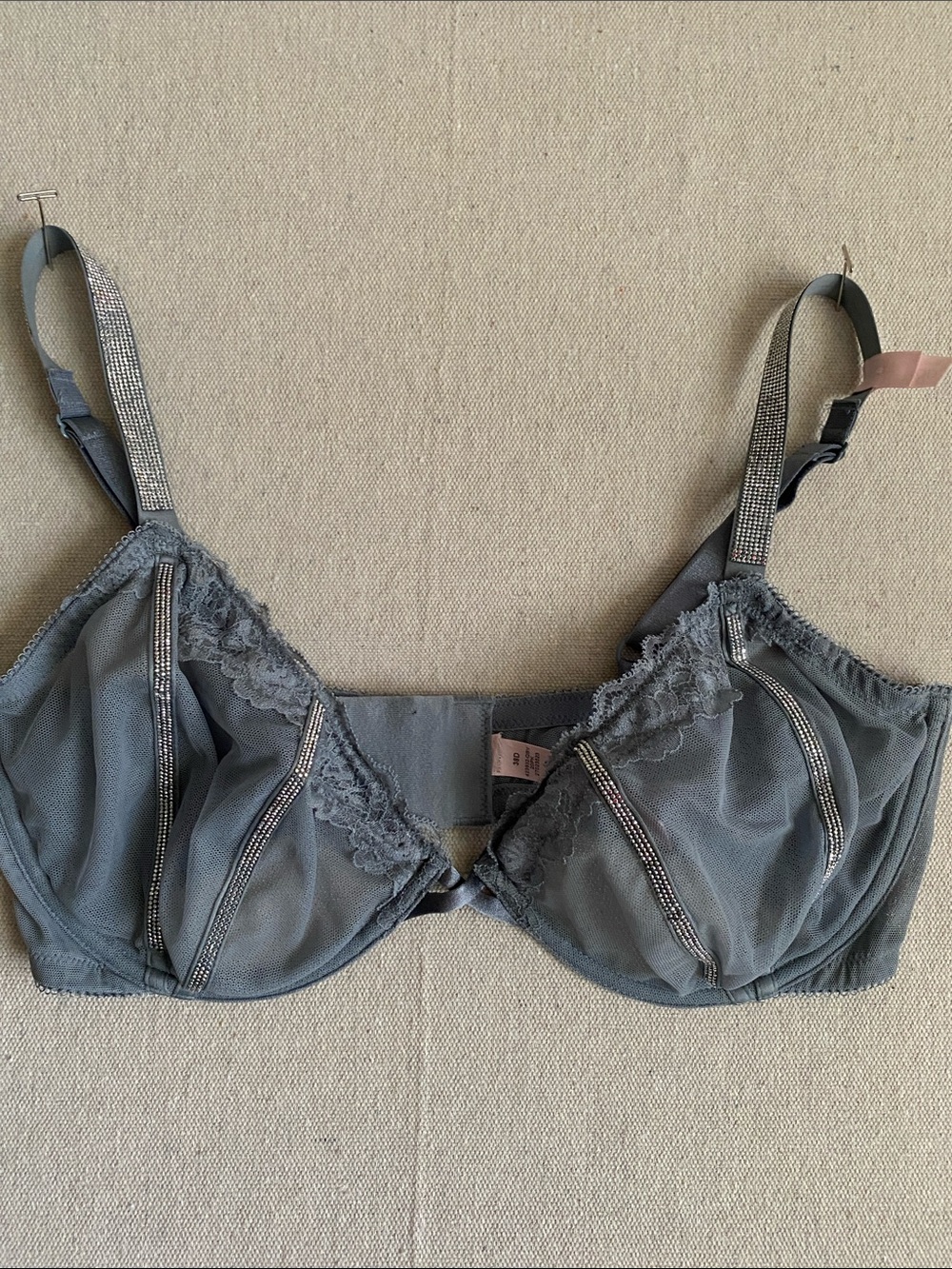 PINK Victoria's Secret Dusty Blue Lace Underwire Bra